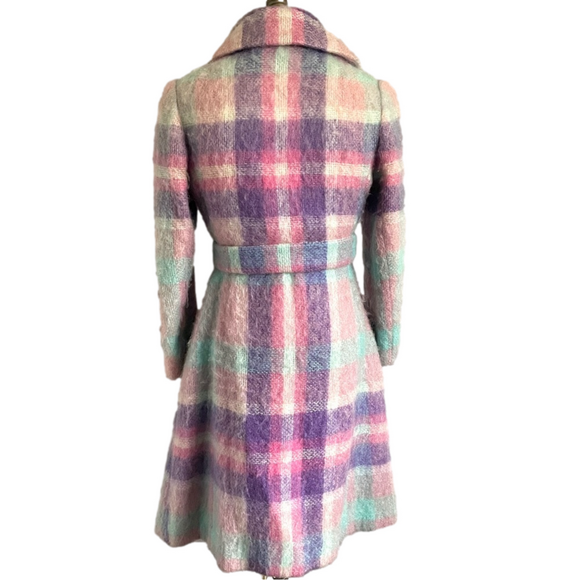 Vintage Pastel Colourful Plaid Mohair Long Coat - S/6-8US ๐ธ - Picture 13 of 14